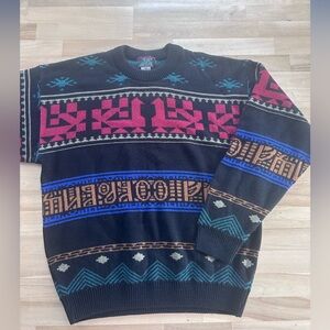 Vintage Pattern Knit Sweater 90s Grandpa Style Nordic Streetwear Large